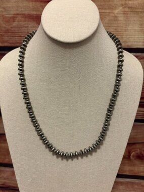 ISAC Handmade 20" Silver Tone Rondelle Western Bead Necklace, 5" Extender